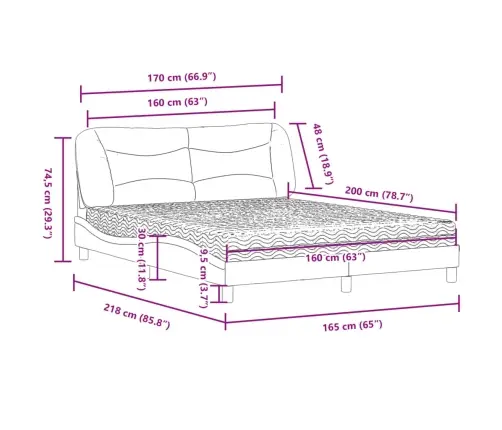 Voodi Madratsiga Hvar, Valge Ja Must, 160X200 cm Kunstnahk