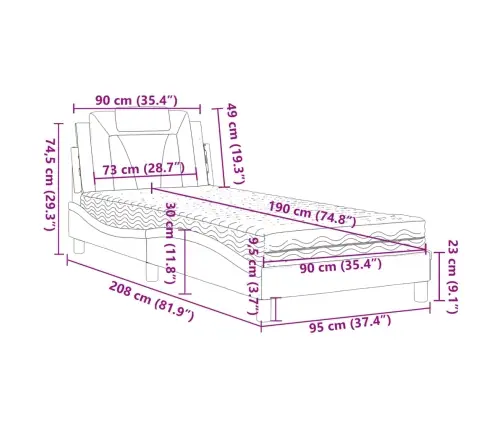 Gulta Ar Matraci, Balta Un Melna, 90X190 Cm, Mākslīgā Āda Vidaxl