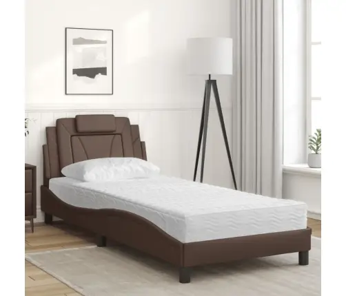 Lova, Viana, Su Čiužiniu, Rudos Spalvos, 90X200cm Dirbtinė Oda