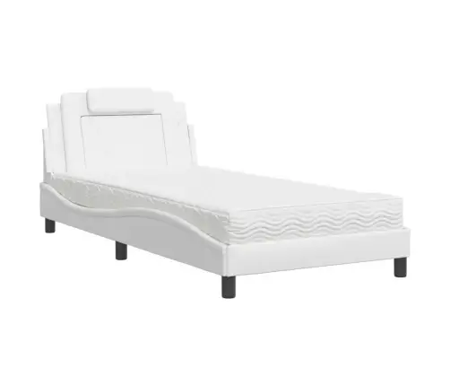 Gulta Ar Matraci, Balta, 100X200 Cm, Mākslīgā Āda Vidaxl