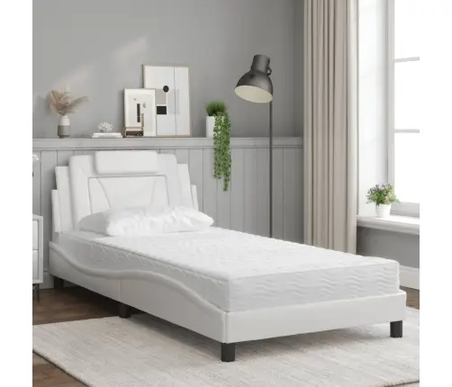 Gulta Ar Matraci, Balta, 100X200 Cm, Mākslīgā Āda Vidaxl