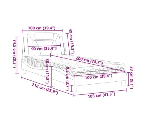 Voodi Viana Koos Madratsiga, Hall, 100X200 cm Kunstnahk