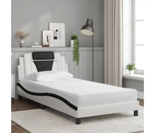 Gulta Ar Matraci, Balta Ar Melnu, 100X200 Cm, Mākslīgā Āda Vidaxl