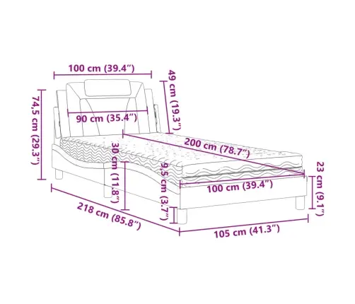 Gulta Ar Matraci, Balta Ar Melnu, 100X200 Cm, Mākslīgā Āda Vidaxl