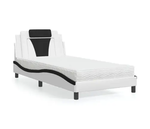 Gulta Ar Matraci, Balta Ar Melnu, 100X200 Cm, Mākslīgā Āda Vidaxl