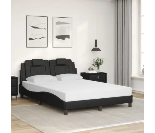 Gulta Ar Matraci, Melna, 140X190 Cm, Mākslīgā Āda Vidaxl
