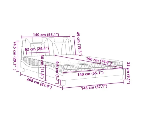 Lova, Viana, Su Čiužiniu, Juoda Ir Balta, 140X190cm Dirbtinė Oda