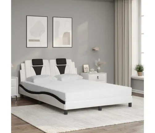 Gulta Ar Matraci, Balta Un Melna, 140X190 Cm, Mākslīgā Āda Vidaxl