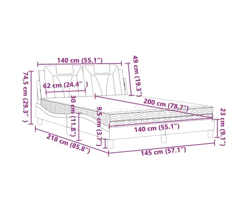 Voodi Viana Koos Madratsiga, Pruun, 140X200 cm Kunstnahk