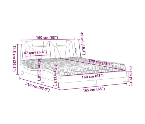 Voodi Viana Koos Madratsiga, Hall, 160X200 cm Kunstnahk
