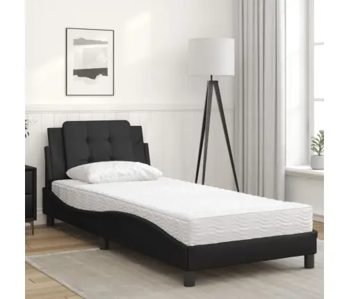Gulta Ar Matraci, Melna, 90X190 Cm, Mākslīgā Āda Vidaxl