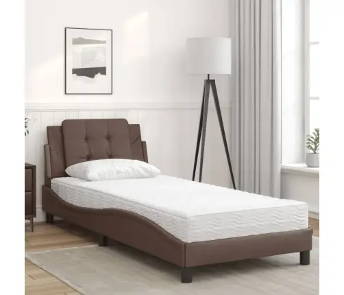 Gulta Ar Matraci, Brūna, 90X190 Cm, Mākslīgā Āda Vidaxl