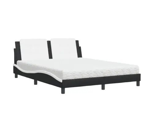 Gulta Ar Matraci, Melna Un Balta, 160X200 Cm, Mākslīgā Āda Vidaxl