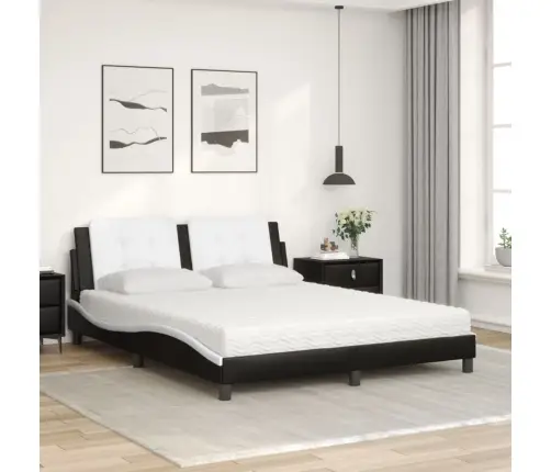 Gulta Ar Matraci, Melna Un Balta, 160X200 Cm, Mākslīgā Āda Vidaxl