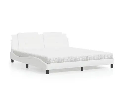 Gulta Ar Matraci, Balta, 180X200 Cm, Mākslīgā Āda Vidaxl