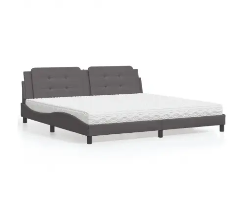 Gulta Ar Matraci, Pelēka, 200X200 Cm, Mākslīgā Āda Vidaxl