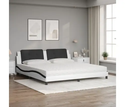 Gulta Ar Matraci, Balta Un Melna, 200X200 Cm, Mākslīgā Āda Vidaxl