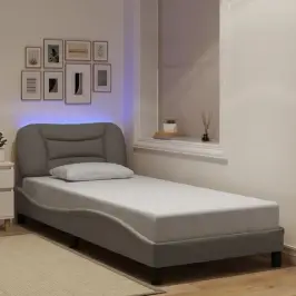 Gultas Rāmis Ar Led Bez Matrača, Hvar, Pelēkbrūns, 90X200Cm Audums Vidaxl