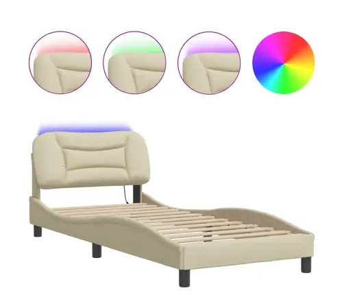 Gultas Rāmis Ar Led, Krēmkrāsas, 90X200 Cm, Audums Vidaxl