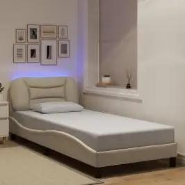 Gultas Rāmis Ar Led Bez Matrača, Hvar, Krēmkrāsas, 90X200 Cm, Audums Vidaxl