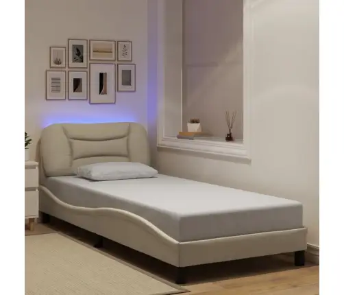 Gultas Rāmis Ar Led, Krēmkrāsas, 90X200 Cm, Audums Vidaxl