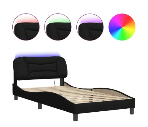 Gultas Rāmis Ar Led Bez Matrača, Melns, 100X200 Cm, Audums Vidaxl