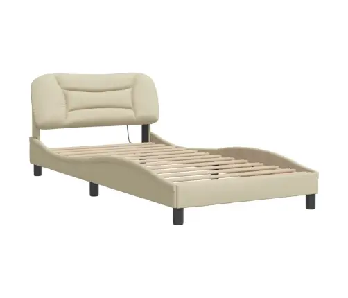 Gultas Rāmis Ar Led Bez Matrača, Krēmkrāsas, 100X200 Cm, Audums Vidaxl