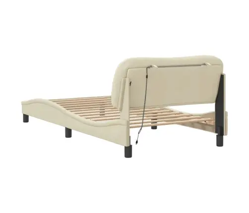 Gultas Rāmis Ar Led Bez Matrača, Krēmkrāsas, 100X200 Cm, Audums Vidaxl