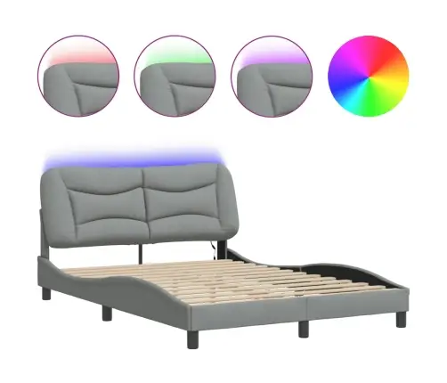 Gultas Rāmis Ar Led Bez Matrača, Gaiši Pelēks, 140X190 Cm Vidaxl