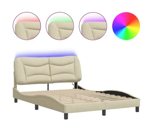 Gultas Rāmis Ar Led Bez Matrača, Krēmkrāsas, 140X190 Cm, Audums Vidaxl