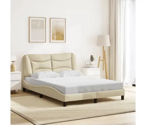 Gultas Rāmis Ar Led Bez Matrača, Krēmkrāsas, 140X190 Cm, Audums Vidaxl