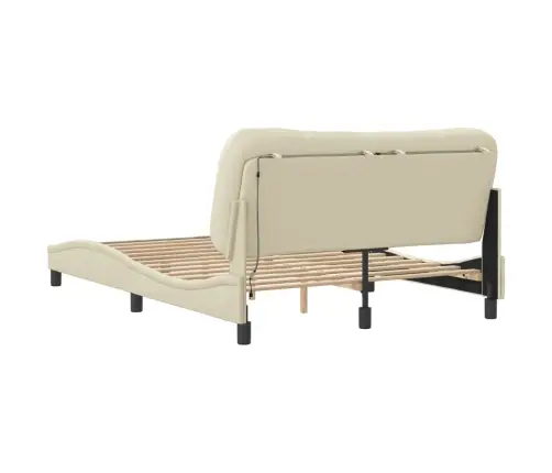 Gultas Rāmis Ar Led Bez Matrača, Krēmkrāsas, 140X190 Cm, Audums Vidaxl