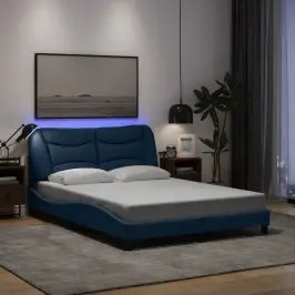 Gultas Rāmis Ar Led Bez Matrača, Hvar, Zils, 140X190 Cm, Audums Vidaxl