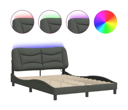 Gultas Rāmis Ar Led Bez Matrača, Tumši Pelēks, 140X200 Cm Vidaxl