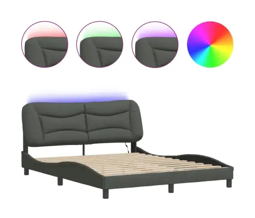 Gultas Rāmis Ar Led Bez Matrača, Tumši Pelēks, 160X200 Cm Vidaxl