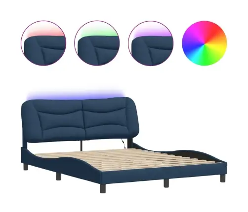 Gultas Rāmis Ar Led, Zils, 160X200 Cm, Audums Vidaxl Gultas Rāmis Ar Led, Zils, 160X200 Cm, Audums Vidaxl
