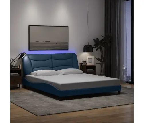 Gultas Rāmis Ar Led, Zils, 160X200 Cm, Audums Vidaxl Gultas Rāmis Ar Led, Zils, 160X200 Cm, Audums Vidaxl