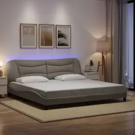 Gultas Rāmis Ar Led Bez Matrača, Hvar, Pelēkbrūns, 200X200 Cm, Audums Vidaxl Gultas Rāmis Ar Led Bez Matrača, Hvar, Pelēkbrūns, 200X200 Cm, Audums Vidaxl