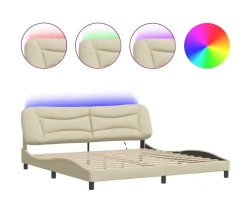 Gultas Rāmis Ar Led, Krēmkrāsa, 200X200 Cm, Audums Vidaxl