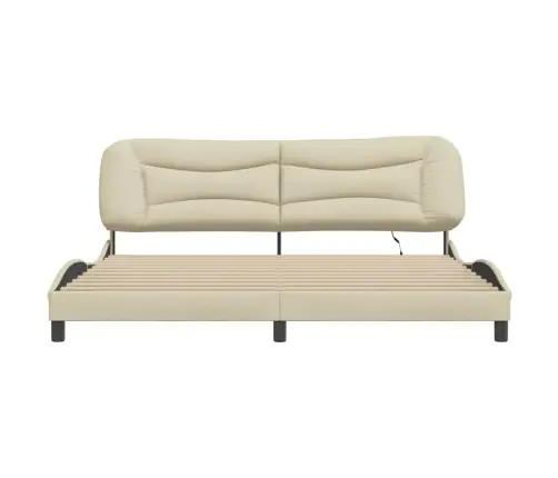 Gultas Rāmis Ar Led, Krēmkrāsa, 200X200 Cm, Audums Vidaxl