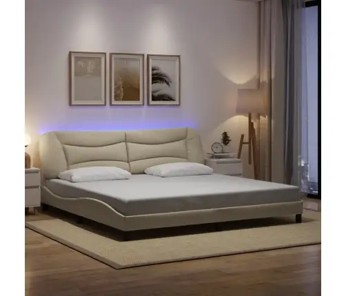 Gultas Rāmis Ar Led, Krēmkrāsa, 200X200 Cm, Audums Vidaxl