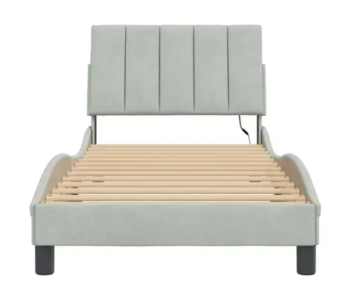Lovos Rėmas Su Led Be Čiužinio, Hanko, Šviesiai Pilkas, 90X190cm Aksomas