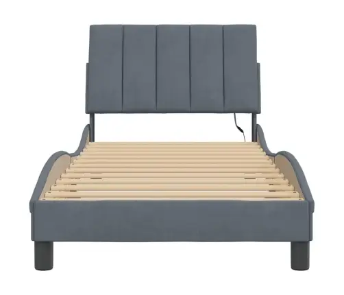 Lovos Rėmas Su Led Be Čiužinio, Hanko, Tamsiai Pilkas, 90X190cm Aksomas