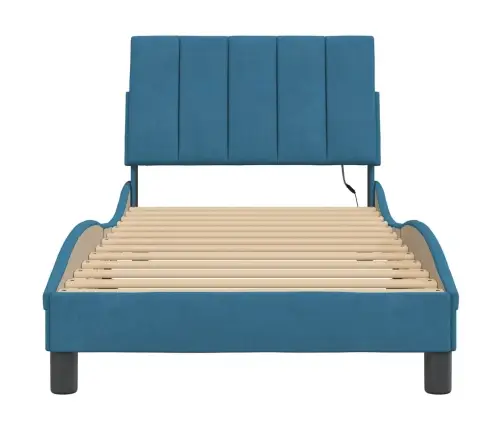 Gultas Rāmis Ar Led, Zils Samts, 90X190 Cm Vidaxl
