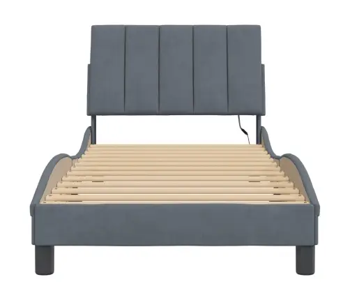 Lovos Rėmas Su Led Be Čiužinio, Hanko, Tamsiai Pilkas, 90X200cm Aksomas