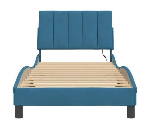 Gultas Rāmis Ar Led, Zils Samts, 90X200 Cm Vidaxl Gultas Rāmis Ar Led, Zils Samts, 90X200 Cm Vidaxl