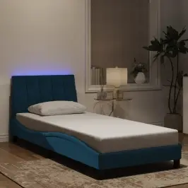 Gultas Rāmis Ar Led Bez Matrača, Hanko, Zils Samts, 90X200 Cm Vidaxl Gultas Rāmis Ar Led Bez Matrača, Hanko, Zils Samts, 90X200 Cm Vidaxl