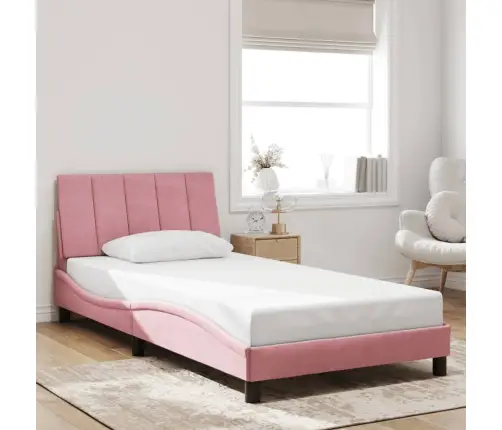 Gultas Rāmis Ar Led, Rozā Samts, 100X200 Cm Vidaxl