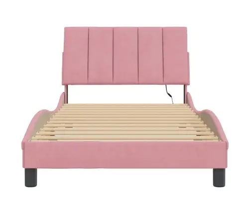 Gultas Rāmis Ar Led, Rozā Samts, 100X200 Cm Vidaxl