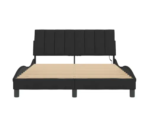 Gultas Rāmis Ar Led, Melns, 140X190 Cm, Samts Vidaxl